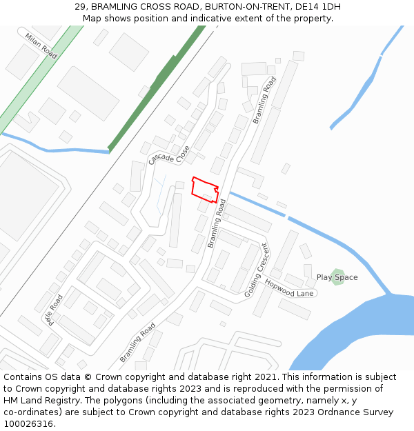29, BRAMLING CROSS ROAD, BURTON-ON-TRENT, DE14 1DH: Location map and indicative extent of plot