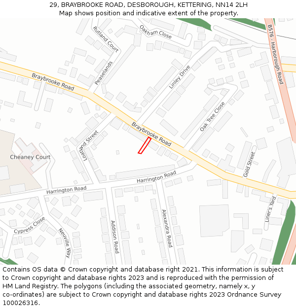 29, BRAYBROOKE ROAD, DESBOROUGH, KETTERING, NN14 2LH: Location map and indicative extent of plot