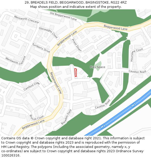 29, BREADELS FIELD, BEGGARWOOD, BASINGSTOKE, RG22 4RZ: Location map and indicative extent of plot