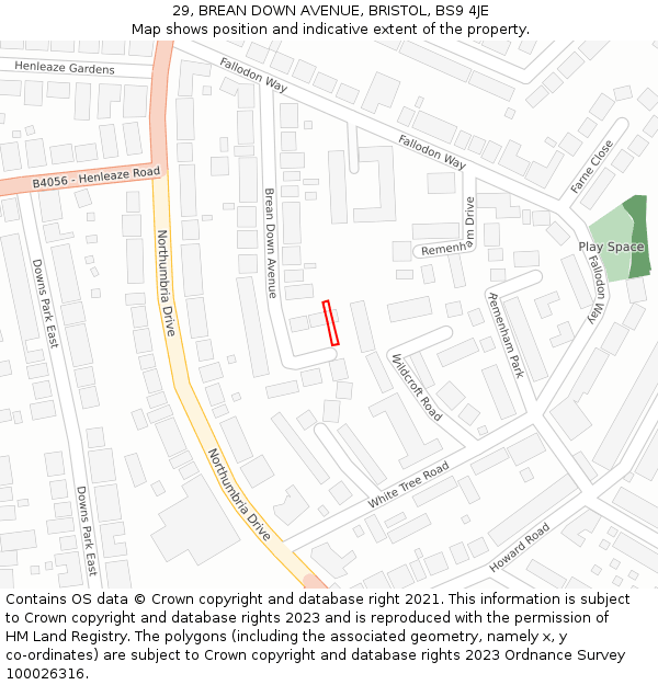 29, BREAN DOWN AVENUE, BRISTOL, BS9 4JE: Location map and indicative extent of plot
