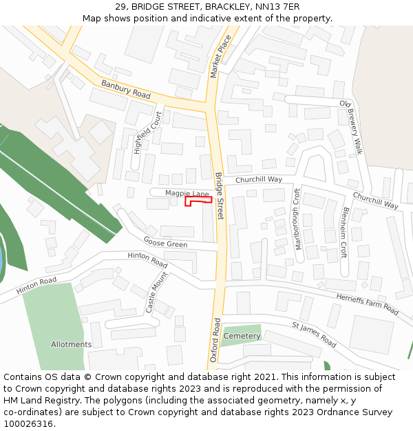 29, BRIDGE STREET, BRACKLEY, NN13 7ER: Location map and indicative extent of plot