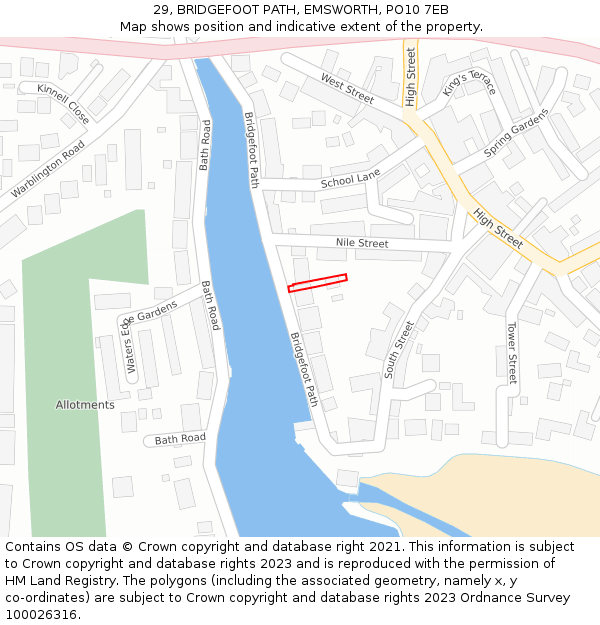 29, BRIDGEFOOT PATH, EMSWORTH, PO10 7EB: Location map and indicative extent of plot