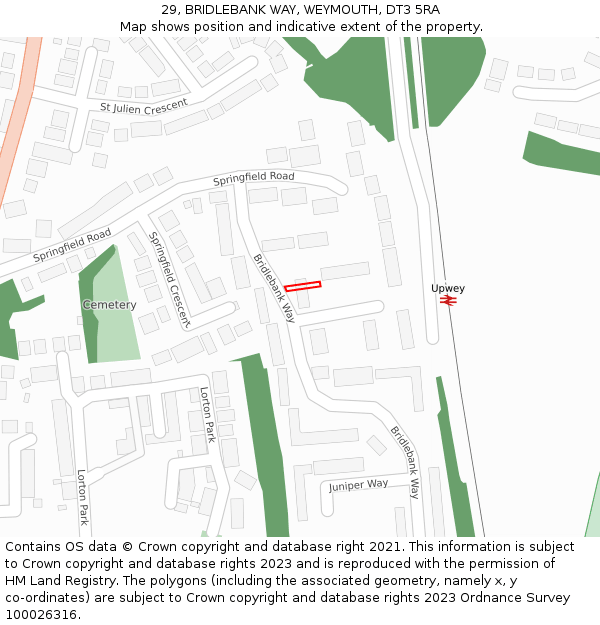 29, BRIDLEBANK WAY, WEYMOUTH, DT3 5RA: Location map and indicative extent of plot