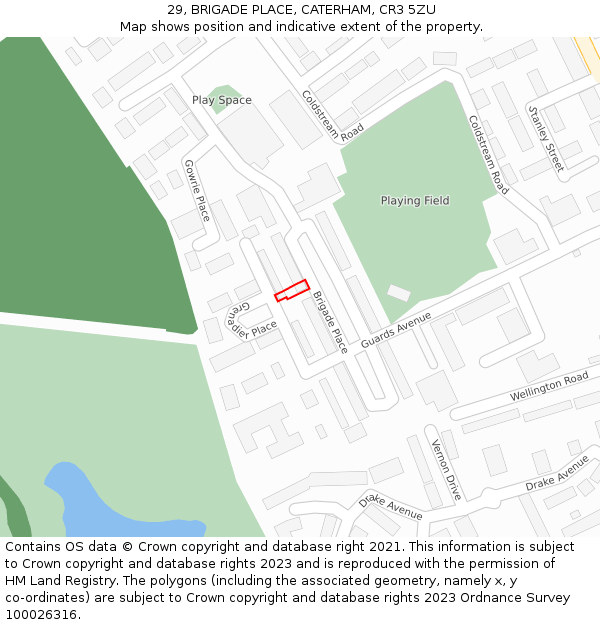 29, BRIGADE PLACE, CATERHAM, CR3 5ZU: Location map and indicative extent of plot
