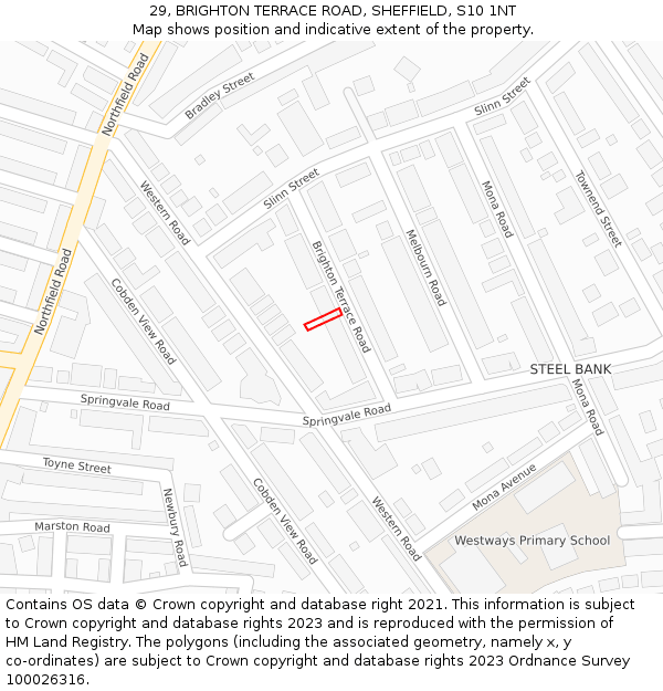29, BRIGHTON TERRACE ROAD, SHEFFIELD, S10 1NT: Location map and indicative extent of plot