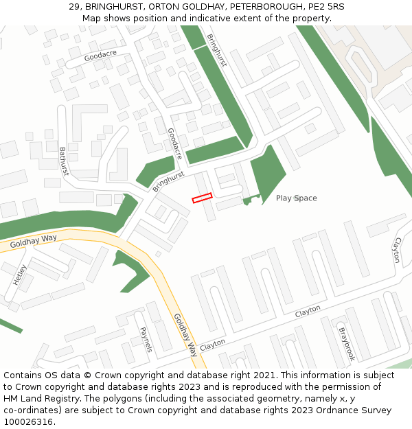 29, BRINGHURST, ORTON GOLDHAY, PETERBOROUGH, PE2 5RS: Location map and indicative extent of plot
