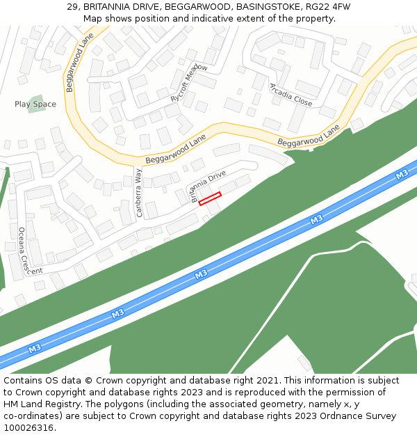 29, BRITANNIA DRIVE, BEGGARWOOD, BASINGSTOKE, RG22 4FW: Location map and indicative extent of plot