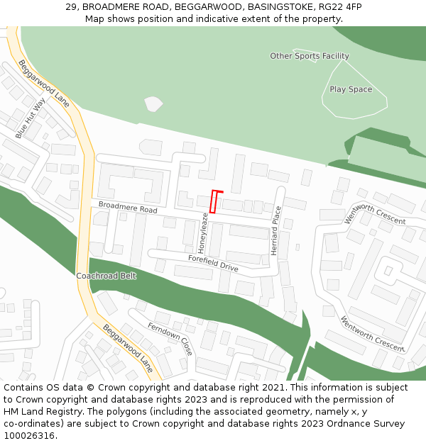 29, BROADMERE ROAD, BEGGARWOOD, BASINGSTOKE, RG22 4FP: Location map and indicative extent of plot
