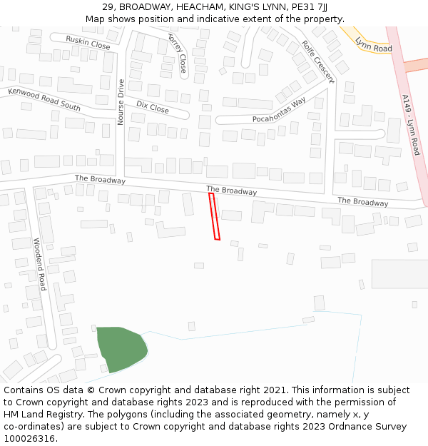 29, BROADWAY, HEACHAM, KING'S LYNN, PE31 7JJ: Location map and indicative extent of plot