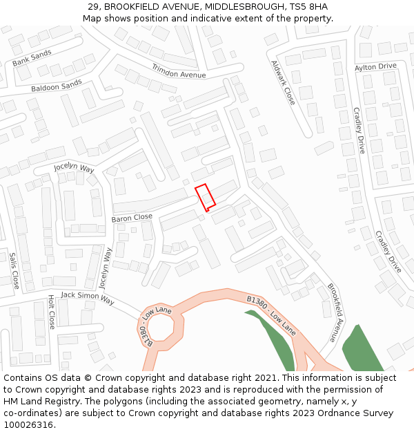 29, BROOKFIELD AVENUE, MIDDLESBROUGH, TS5 8HA: Location map and indicative extent of plot