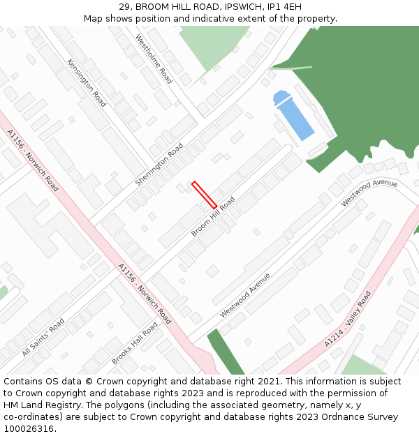 29, BROOM HILL ROAD, IPSWICH, IP1 4EH: Location map and indicative extent of plot