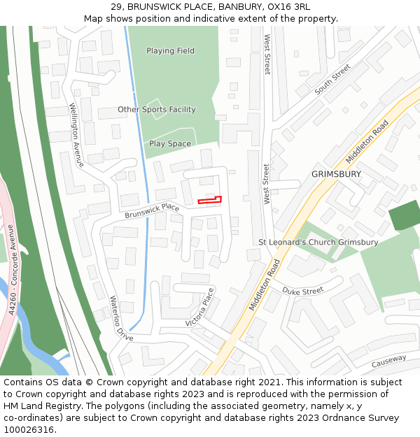 29, BRUNSWICK PLACE, BANBURY, OX16 3RL: Location map and indicative extent of plot