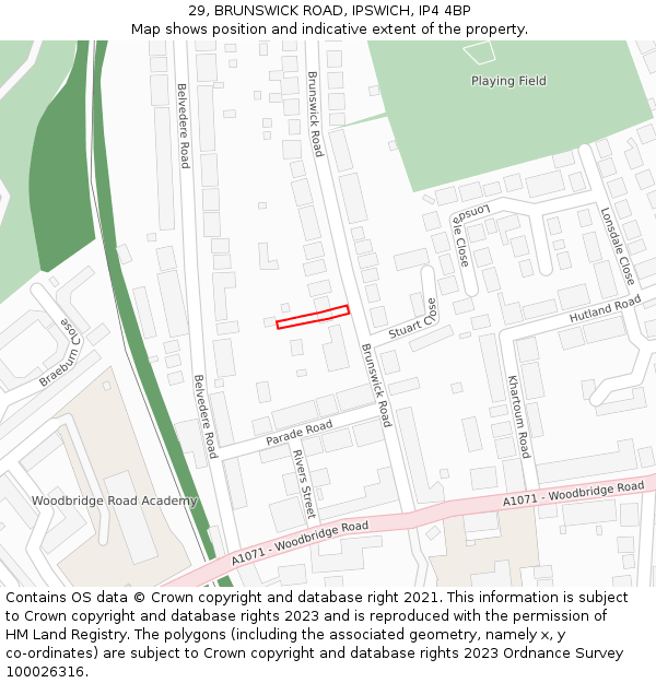 29, BRUNSWICK ROAD, IPSWICH, IP4 4BP: Location map and indicative extent of plot