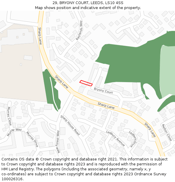 29, BRYONY COURT, LEEDS, LS10 4SS: Location map and indicative extent of plot