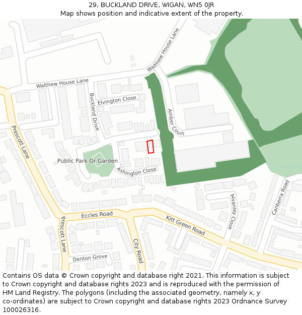 29, BUCKLAND DRIVE, WIGAN, WN5 0JR: Location map and indicative extent of plot