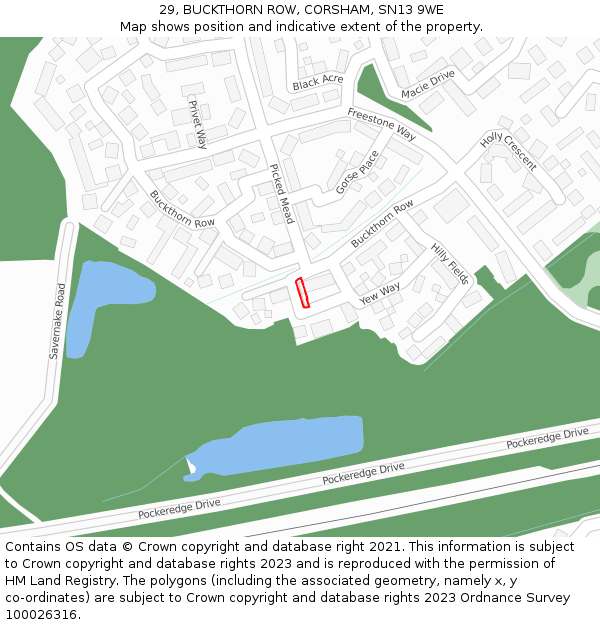 29, BUCKTHORN ROW, CORSHAM, SN13 9WE: Location map and indicative extent of plot
