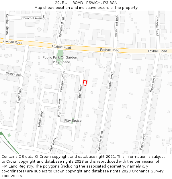 29, BULL ROAD, IPSWICH, IP3 8GN: Location map and indicative extent of plot