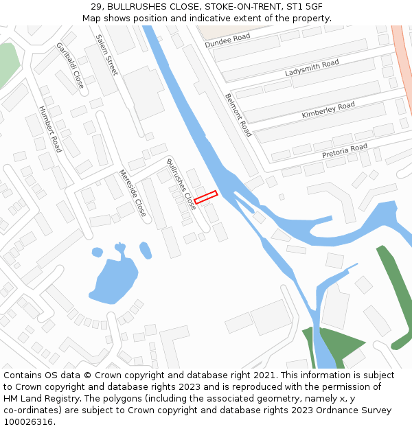 29, BULLRUSHES CLOSE, STOKE-ON-TRENT, ST1 5GF: Location map and indicative extent of plot