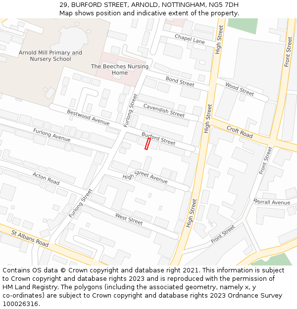 29, BURFORD STREET, ARNOLD, NOTTINGHAM, NG5 7DH: Location map and indicative extent of plot