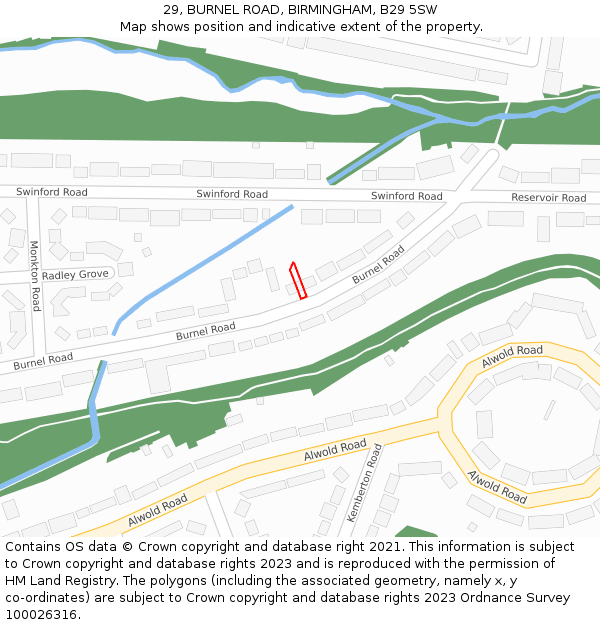 29, BURNEL ROAD, BIRMINGHAM, B29 5SW: Location map and indicative extent of plot
