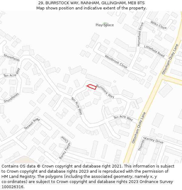 29, BURRSTOCK WAY, RAINHAM, GILLINGHAM, ME8 8TS: Location map and indicative extent of plot