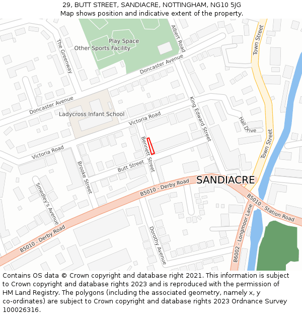 29, BUTT STREET, SANDIACRE, NOTTINGHAM, NG10 5JG: Location map and indicative extent of plot