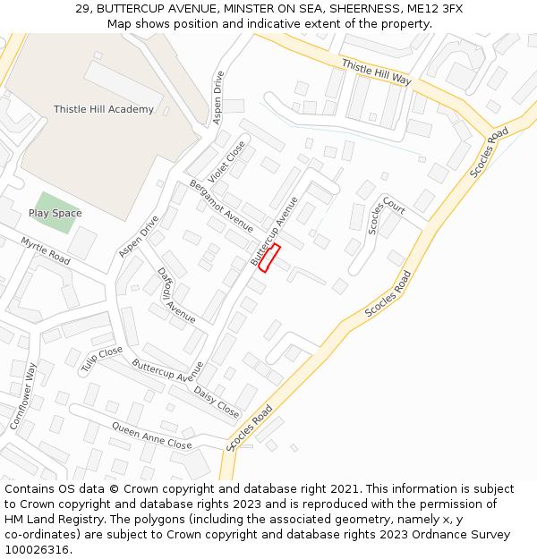 29, BUTTERCUP AVENUE, MINSTER ON SEA, SHEERNESS, ME12 3FX: Location map and indicative extent of plot