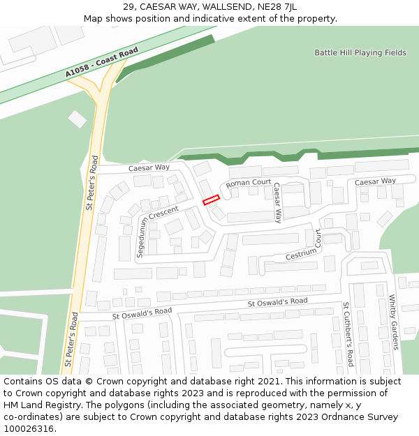 29, CAESAR WAY, WALLSEND, NE28 7JL: Location map and indicative extent of plot