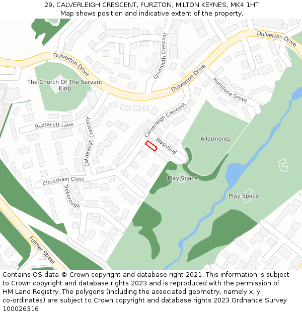 29, CALVERLEIGH CRESCENT, FURZTON, MILTON KEYNES, MK4 1HT: Location map and indicative extent of plot