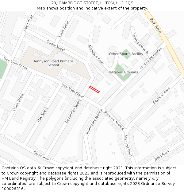 29, CAMBRIDGE STREET, LUTON, LU1 3QS: Location map and indicative extent of plot