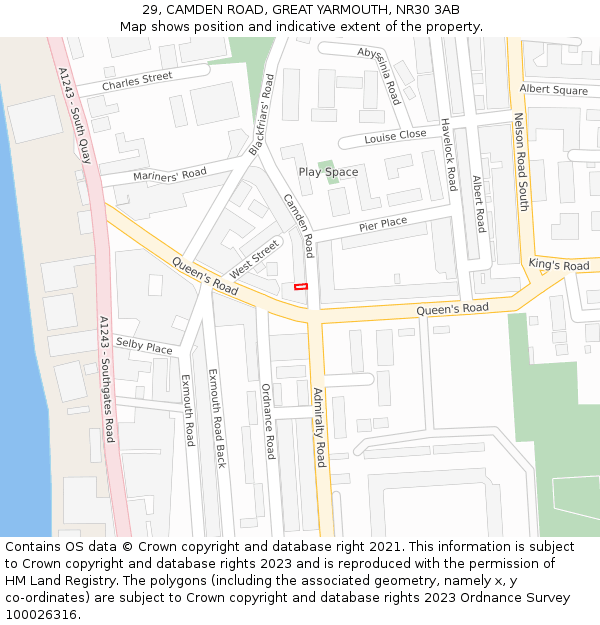29, CAMDEN ROAD, GREAT YARMOUTH, NR30 3AB: Location map and indicative extent of plot