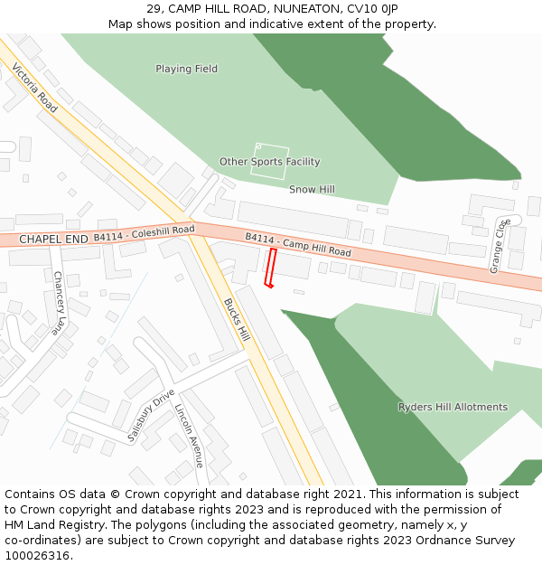 29, CAMP HILL ROAD, NUNEATON, CV10 0JP: Location map and indicative extent of plot