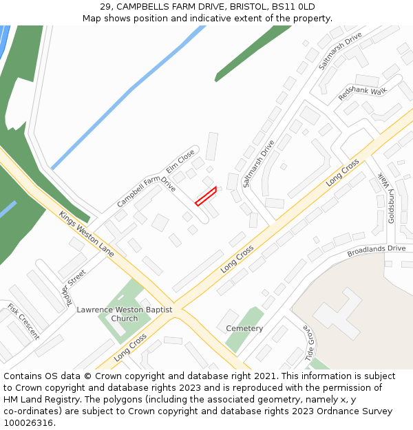 29, CAMPBELLS FARM DRIVE, BRISTOL, BS11 0LD: Location map and indicative extent of plot