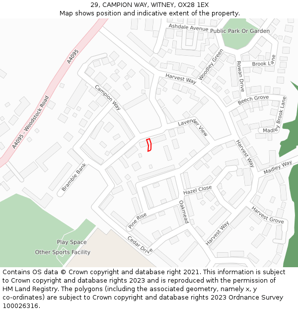 29, CAMPION WAY, WITNEY, OX28 1EX: Location map and indicative extent of plot