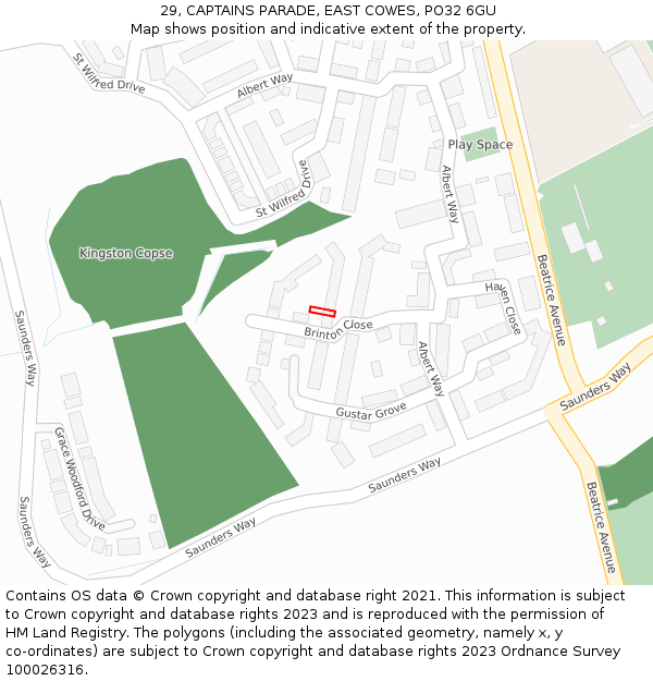 29, CAPTAINS PARADE, EAST COWES, PO32 6GU: Location map and indicative extent of plot
