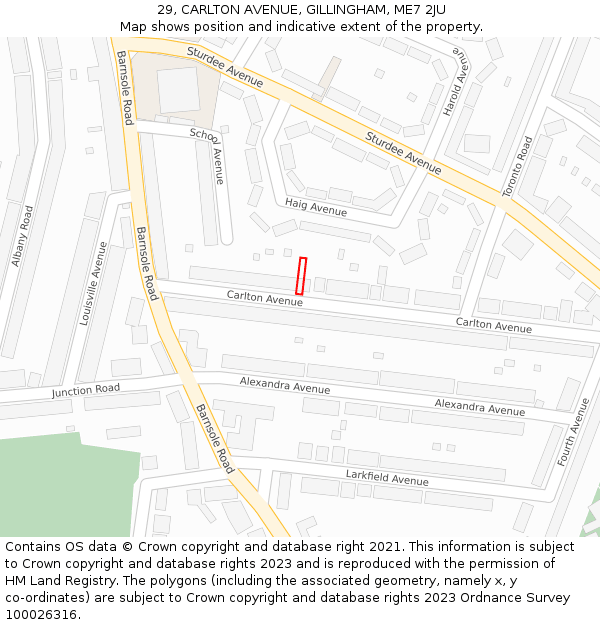 29, CARLTON AVENUE, GILLINGHAM, ME7 2JU: Location map and indicative extent of plot