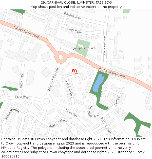 29, CARNIVAL CLOSE, ILMINSTER, TA19 9DG: Location map and indicative extent of plot