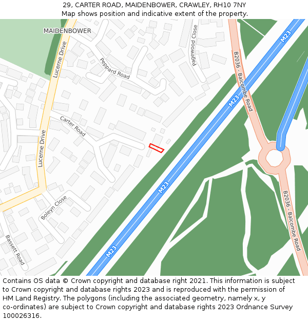 29, CARTER ROAD, MAIDENBOWER, CRAWLEY, RH10 7NY: Location map and indicative extent of plot
