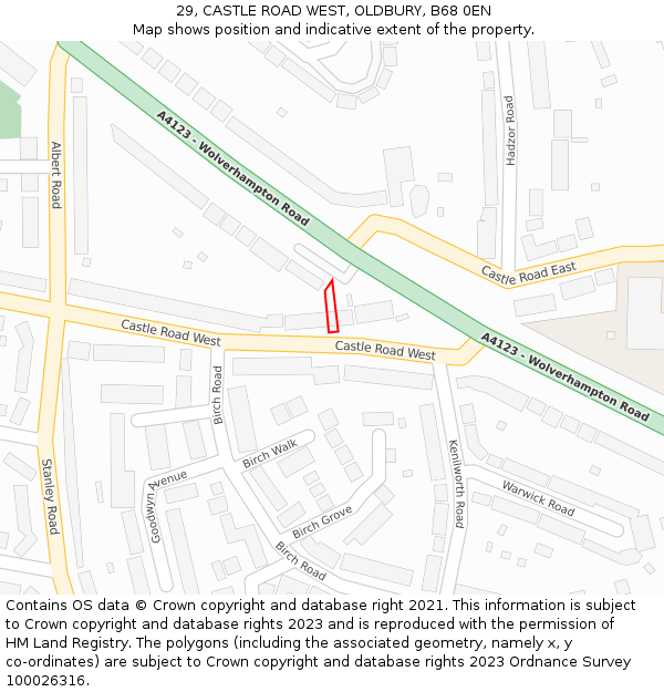 29, CASTLE ROAD WEST, OLDBURY, B68 0EN: Location map and indicative extent of plot