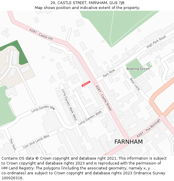 29, CASTLE STREET, FARNHAM, GU9 7JB: Location map and indicative extent of plot