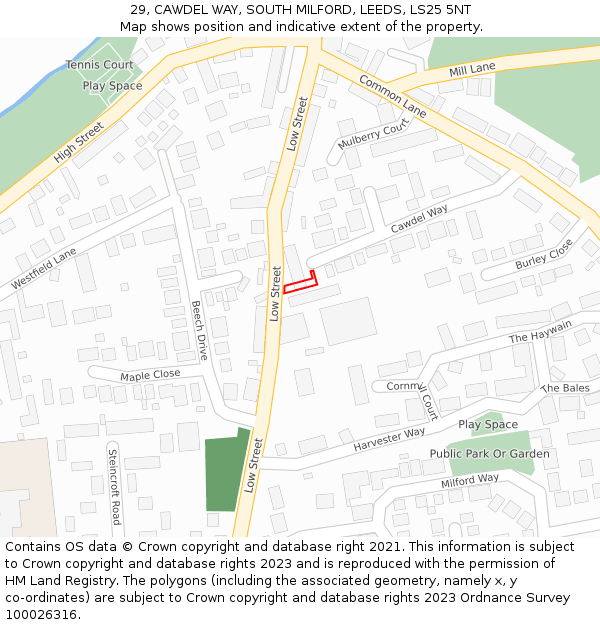 29, CAWDEL WAY, SOUTH MILFORD, LEEDS, LS25 5NT: Location map and indicative extent of plot
