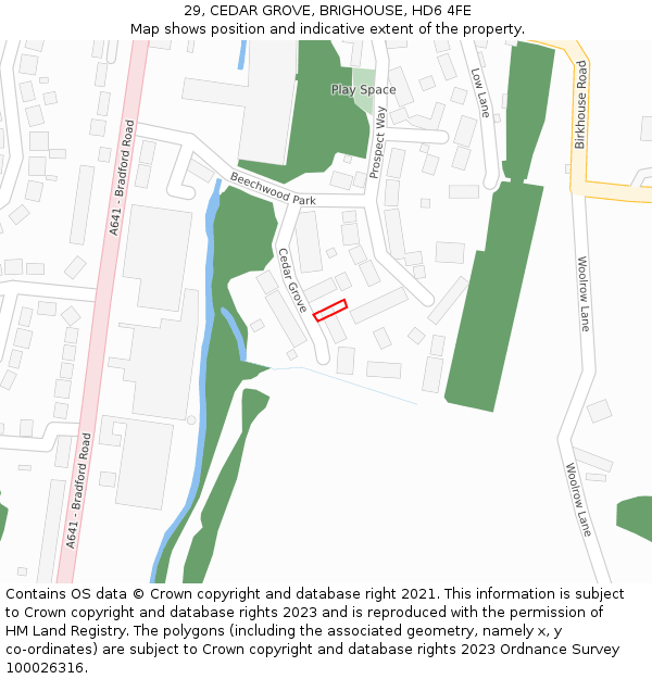 29, CEDAR GROVE, BRIGHOUSE, HD6 4FE: Location map and indicative extent of plot
