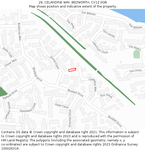 29, CELANDINE WAY, BEDWORTH, CV12 0GB: Location map and indicative extent of plot