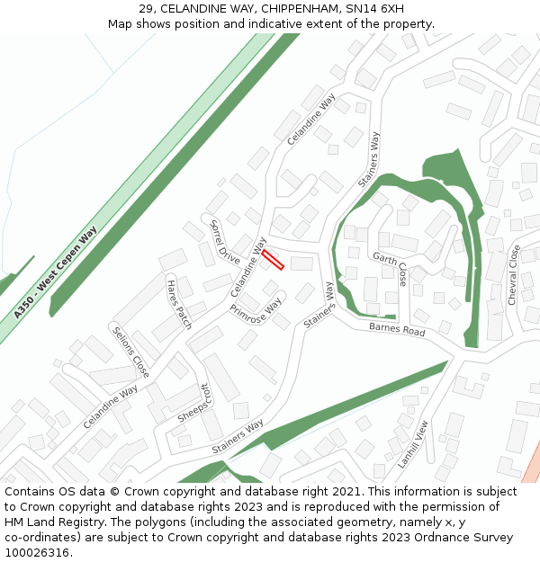 29, CELANDINE WAY, CHIPPENHAM, SN14 6XH: Location map and indicative extent of plot