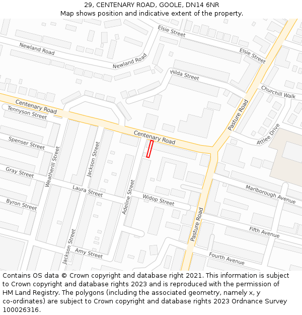 29, CENTENARY ROAD, GOOLE, DN14 6NR: Location map and indicative extent of plot