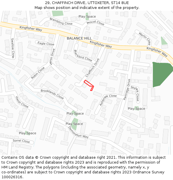 29, CHAFFINCH DRIVE, UTTOXETER, ST14 8UE: Location map and indicative extent of plot