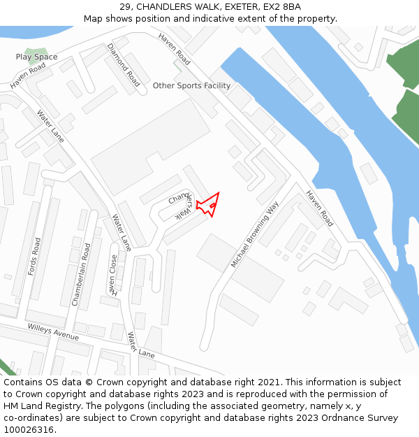 29, CHANDLERS WALK, EXETER, EX2 8BA: Location map and indicative extent of plot