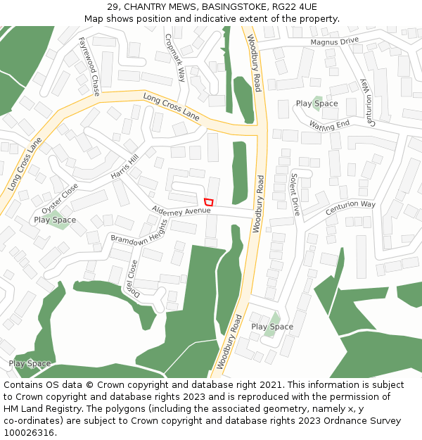 29, CHANTRY MEWS, BASINGSTOKE, RG22 4UE: Location map and indicative extent of plot
