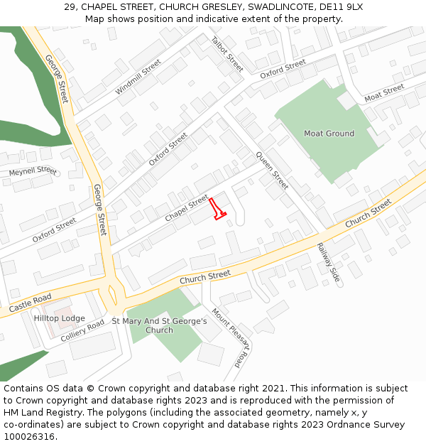 29, CHAPEL STREET, CHURCH GRESLEY, SWADLINCOTE, DE11 9LX: Location map and indicative extent of plot