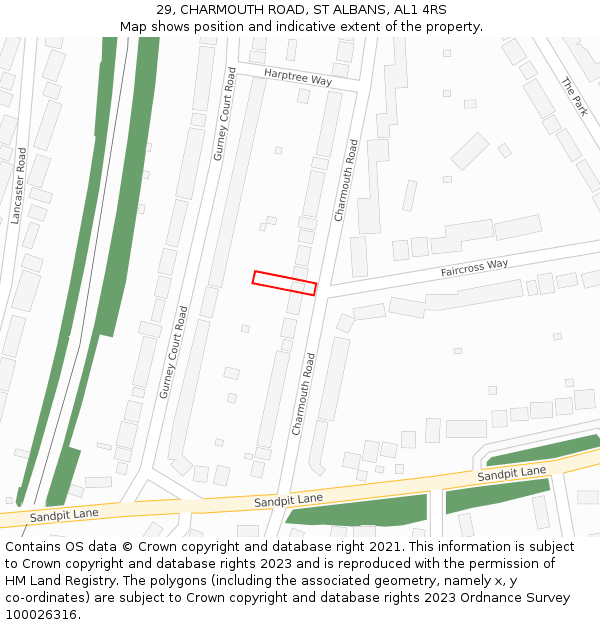 29, CHARMOUTH ROAD, ST ALBANS, AL1 4RS: Location map and indicative extent of plot